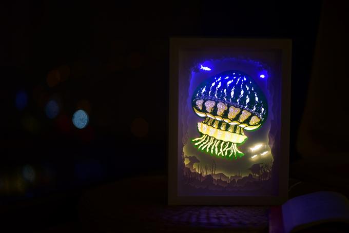 Kleinanzeige stützt der Lampen-Verbotenen Stadt Papercut von hinten beleuchtete Ansicht Nacht