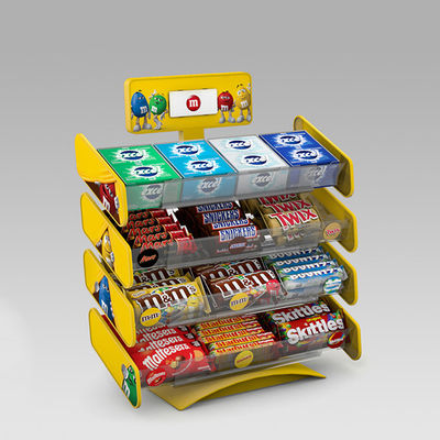 Süßigkeits-Verkaufsstellen zeigt Speicher-Imbiss-Präsentationsständer mit entfernbaren Metallbehältern an