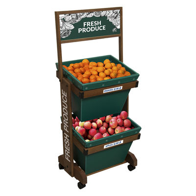 Qualität  2 Layers Display Vegetable Rack For Shop Wooden Fruit Display Stand With Removable Basket Fabrik