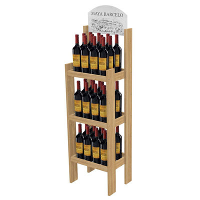 Kundengebundener Weinlese-Ausstellungsstand-Kiefernholz-Wein-Präsentationsständer für Spirituosenladen