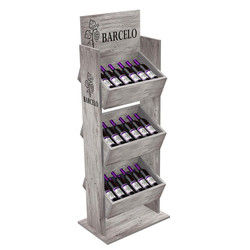 Kundengebundener Weinlese-Ausstellungsstand-Kiefernholz-Wein-Präsentationsständer für Spirituosenladen