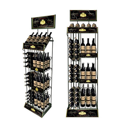 Heißer Verkaufssupermarkt-Doppel-seitiger Wein-Flaschen-Präsentationsständer-Boden-Wein-Ausstellungsstand mit kundenspezifischem Logo