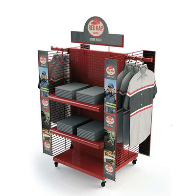 Kundengebundener vier mit Seiten versehener Metallkleiderständer Stoff-Ausstellungsstand Floorstanding Pegboard