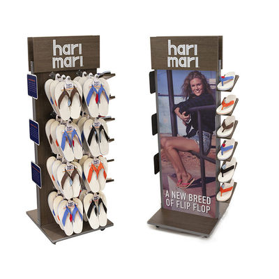 Doppeltes mit Seiten versehener hölzerner Ausstellungsstand-Socken-Präsentationsständer mit Rädern für Fuß-Abnutzung